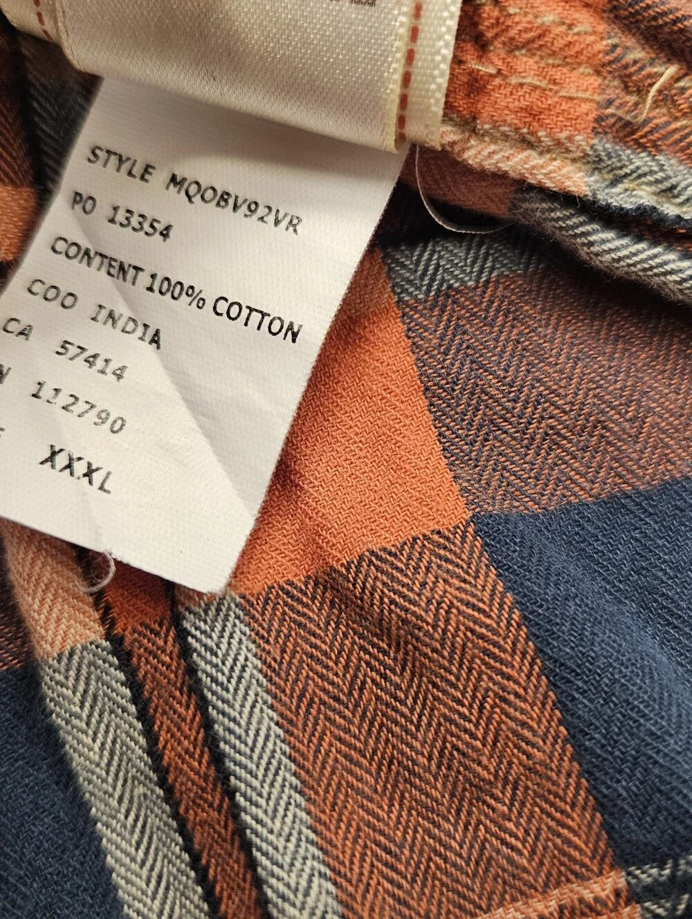 True Religion Long Sleeve Plaid Pearl Snap Western orange & navy blue plaid 3XL
